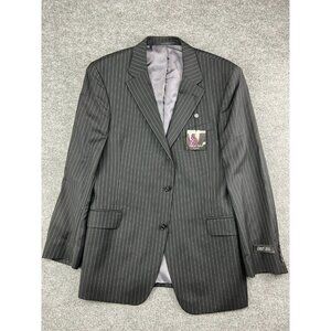 Kenneth Roberts Platinum 100% Merino Wool Jacket Men's 46L‎ Black Pinstripe NWT